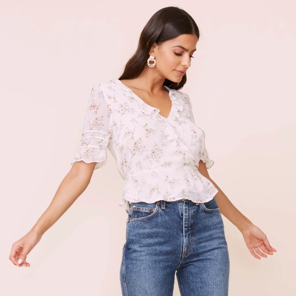 ASTR The Label Wrap Front Ruffle Top